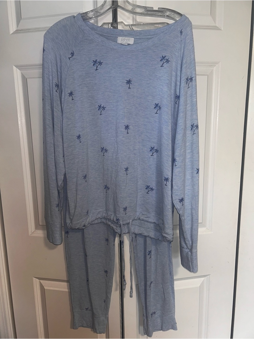 GAP Light Blue Pajama Set with Navy Palm Print